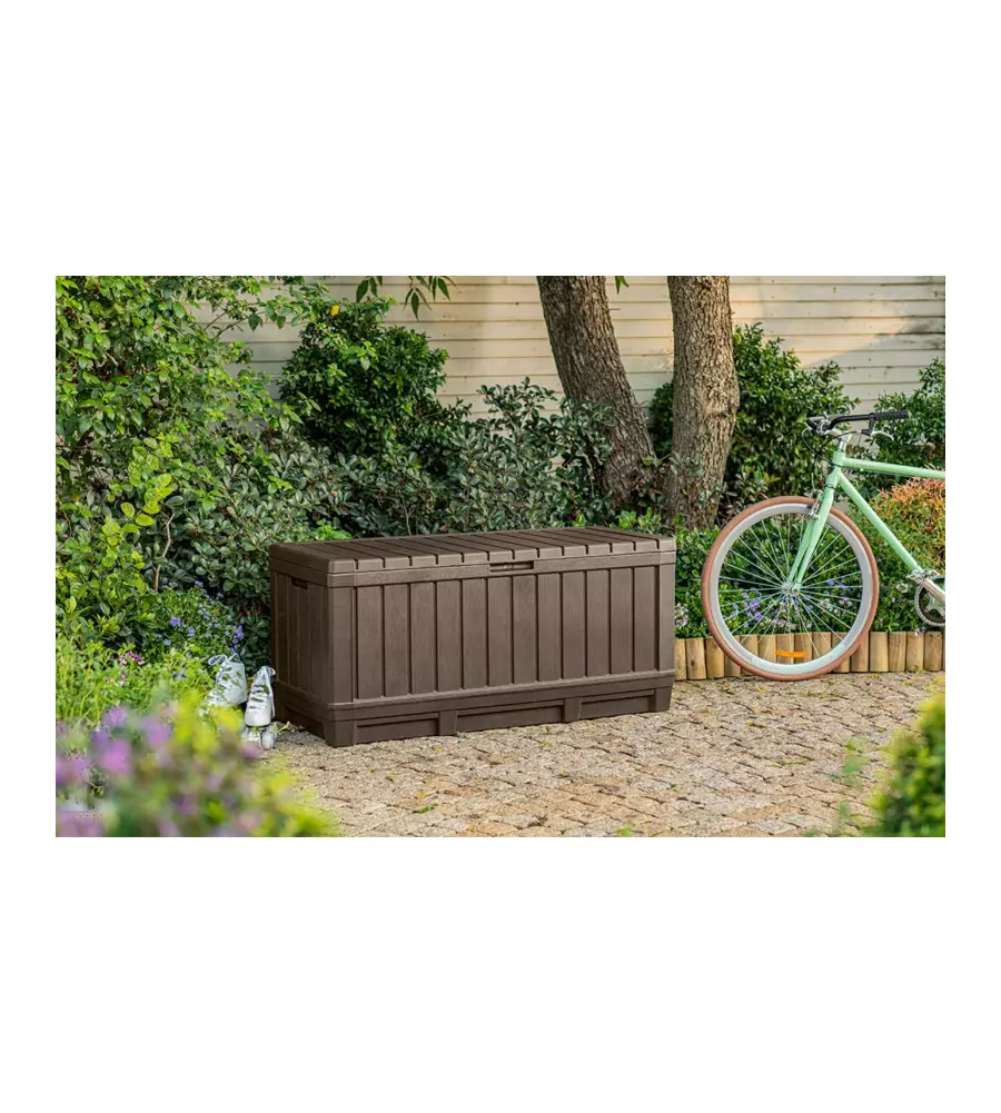 BAULE DA ESTERNO KETER "KENTWOOD" IN RESINA MARRONE EFFETTO LEGNO 350 LT 128X54X59 CM